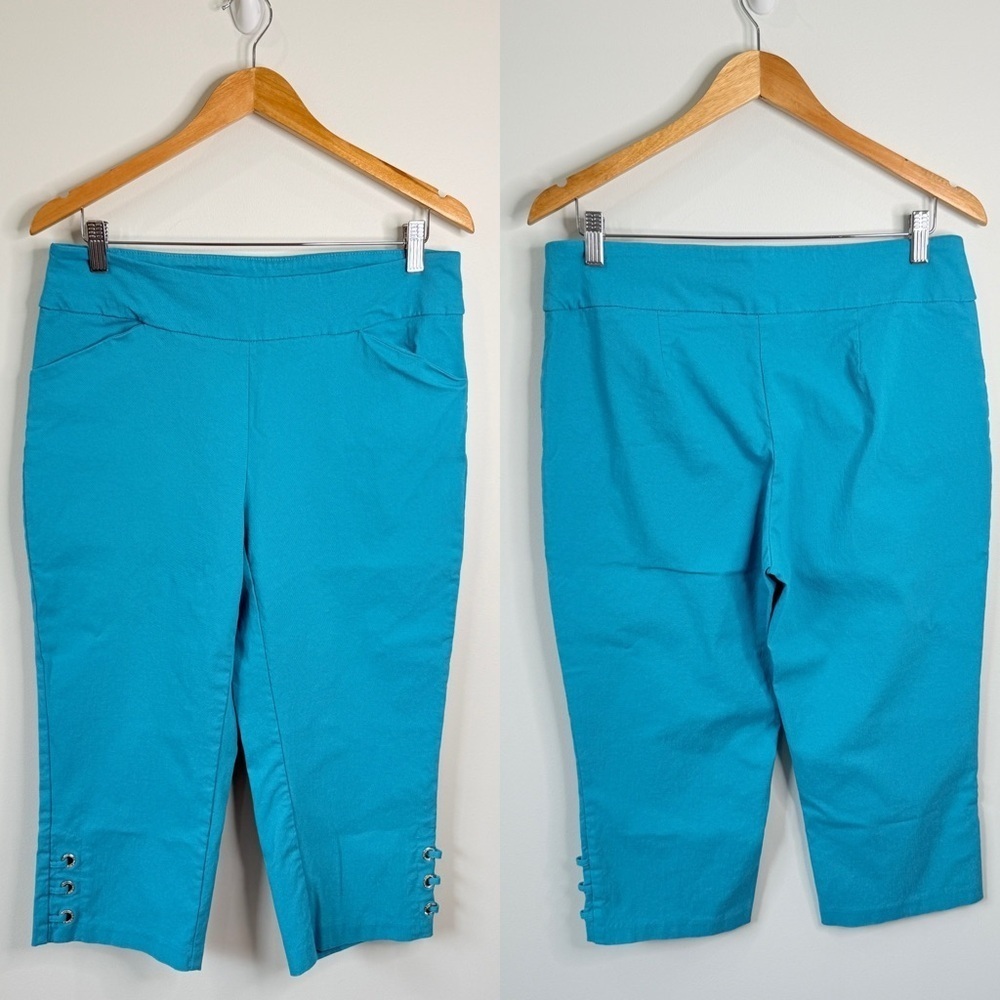 Bella Rose Turquoise Stretch High-Rise Capris with Pockets (Petite XL)